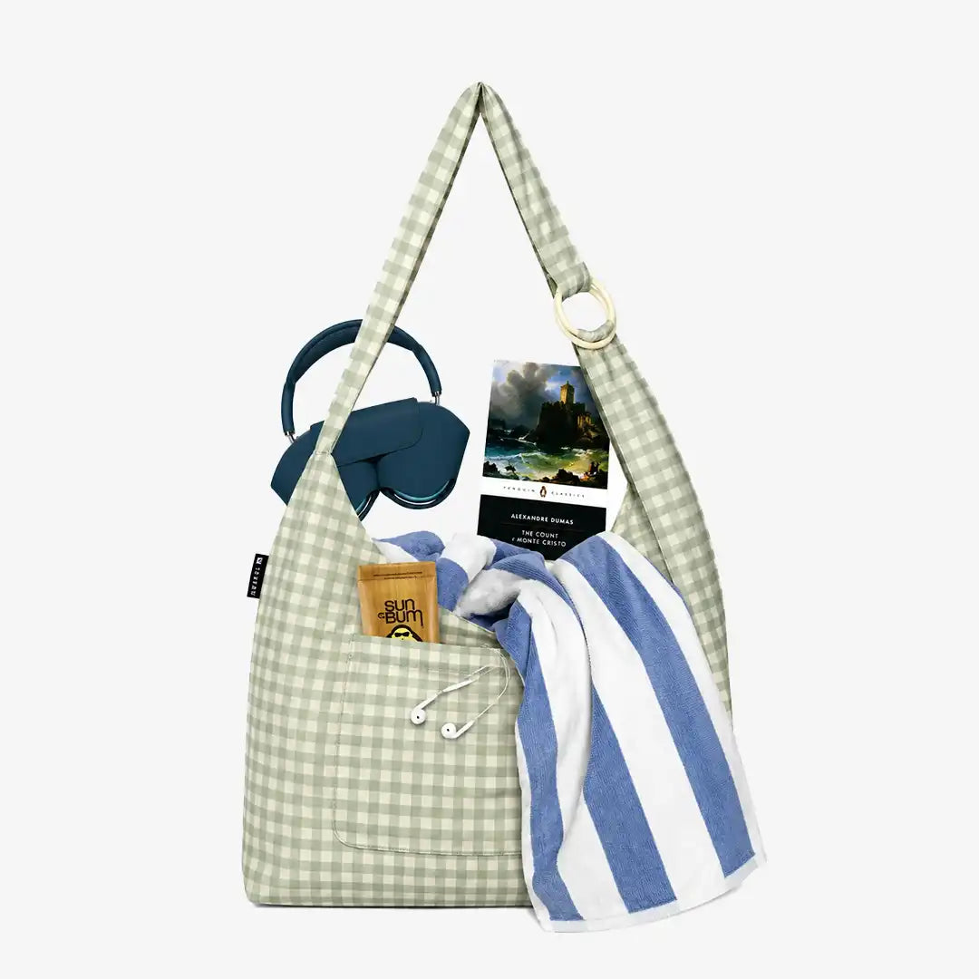 Green Gingham - Large Slouchy Shoulder Bag