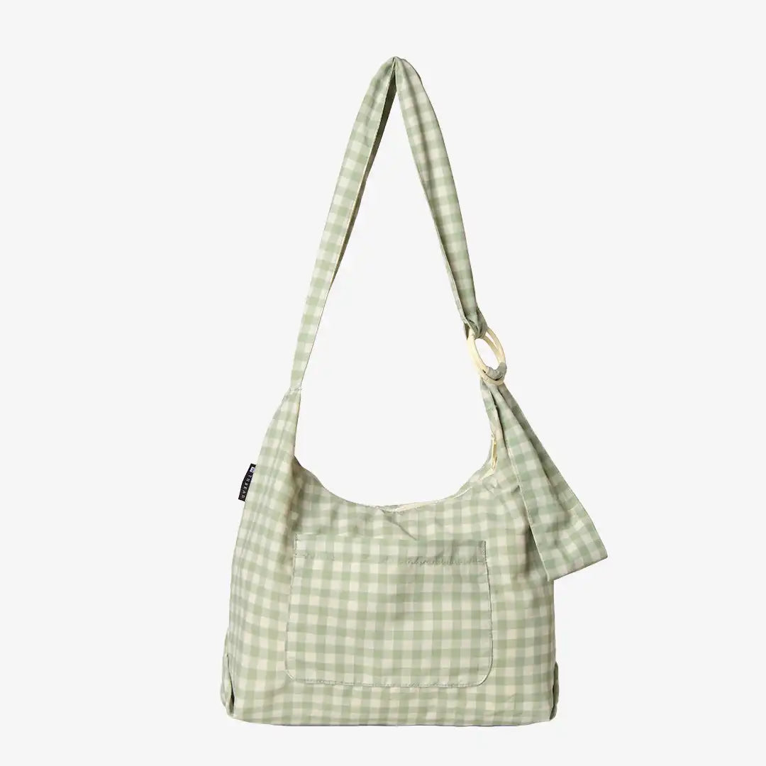 Green Gingham - Large Slouchy Shoulder Bag